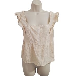 ALL IN FAVOR Cream Square Neck Sleeveless Lace Panel Blouse